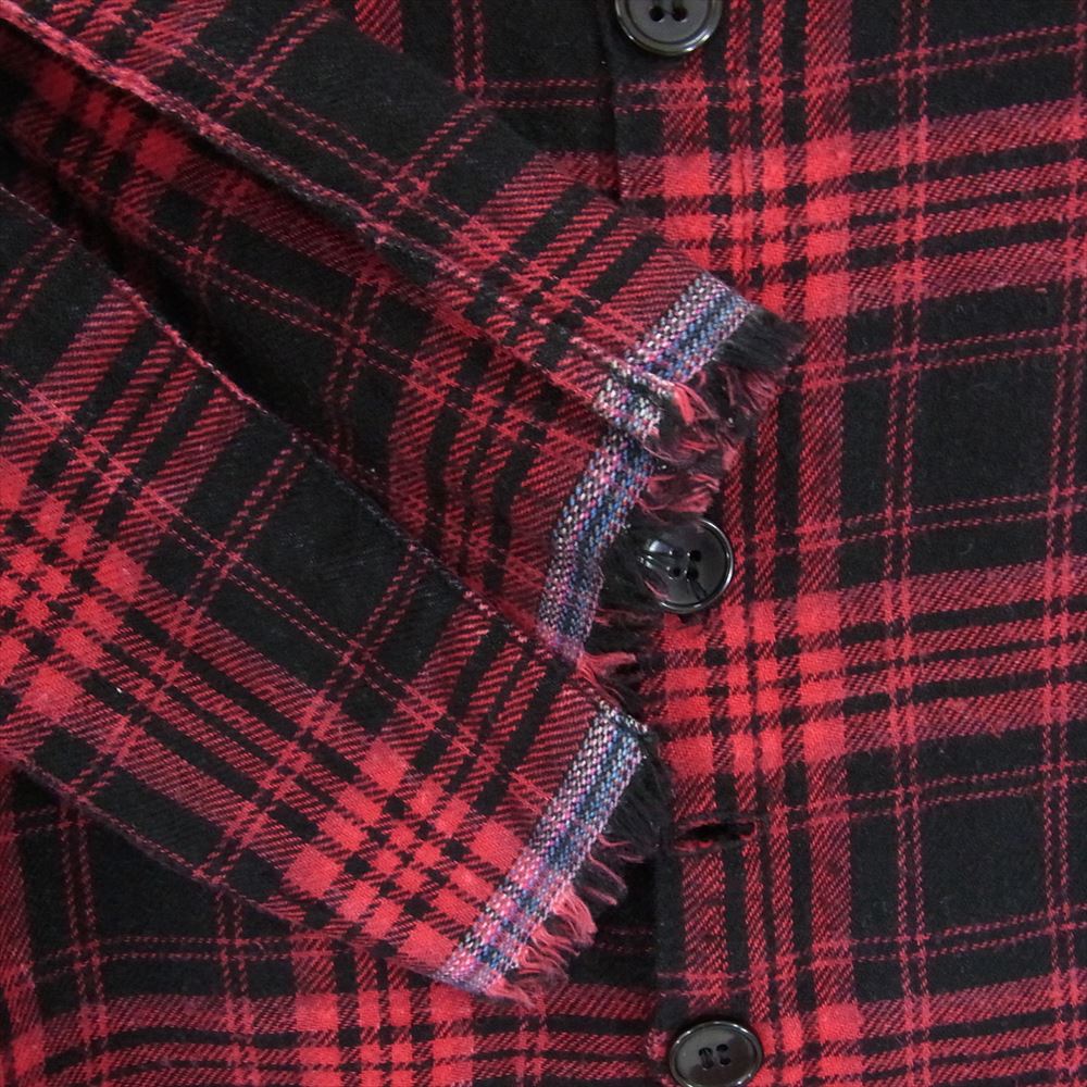 グレッグローレン カットオフ バンドカラー フランネル チェック シャツ レッド系 1【中古】
