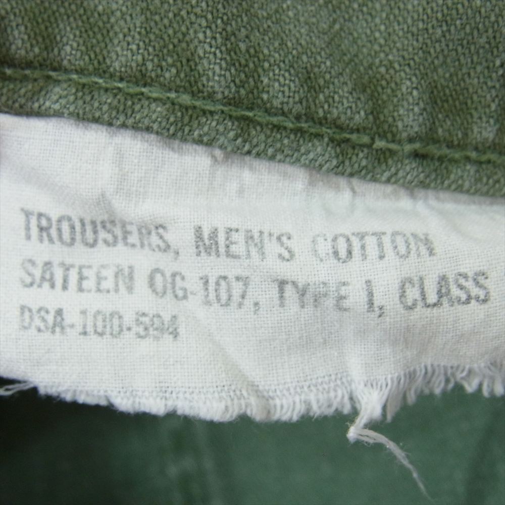 米軍 DSA-100-594 ヴィンテージ 60S アメリカ軍 OG-107 TROUSERS MENS COTTON SATEEN トラウザーズ コットン パンツ 34×29 カーキ系 34【中古】