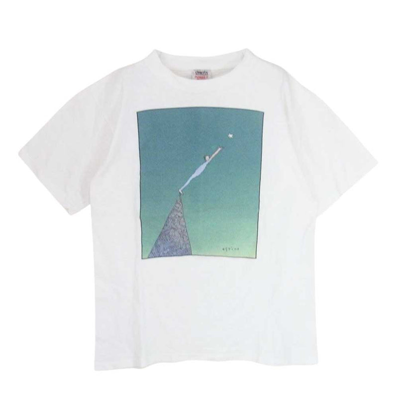 ヴィンテージ 90s USA製 Richard Stine プリント 丸首 クルーネック 半袖 Tシャツ ホワイト系 L【中古】