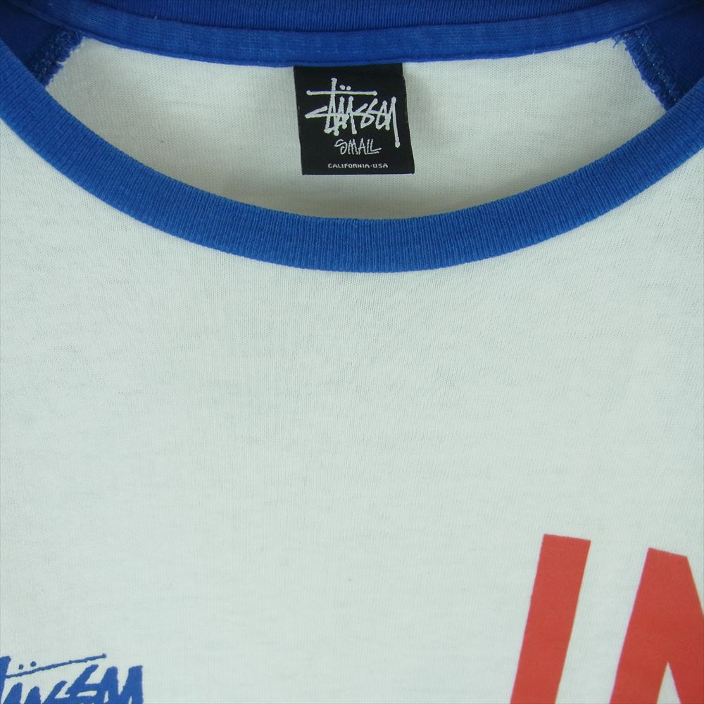 STUSSY ステューシー ストックロゴ ナンバリング 7分丈 ラグラン カットソー Tシャツ コットン ホワイト系 ブルー系 S【中古】