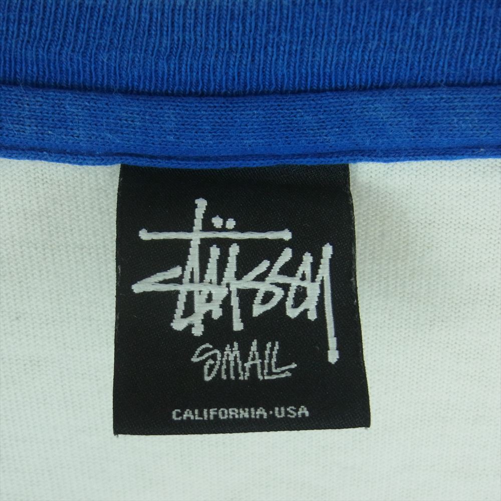 STUSSY ステューシー ストックロゴ ナンバリング 7分丈 ラグラン カットソー Tシャツ コットン ホワイト系 ブルー系 S【中古】