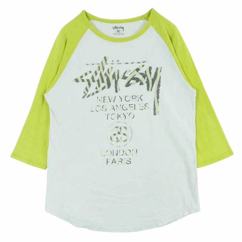 STUSSY ステューシー ワールドツアー 7分丈 ラグラン カットソー Tシャツ コットン オフホワイト系 イエロー系 M【中古】