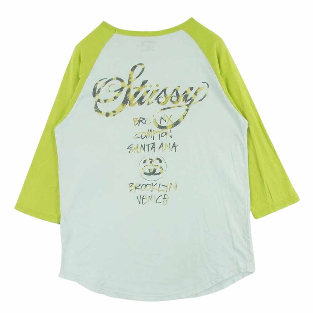 STUSSY ステューシー ワールドツアー 7分丈 ラグラン カットソー Tシャツ コットン オフホワイト系 イエロー系 M【中古】