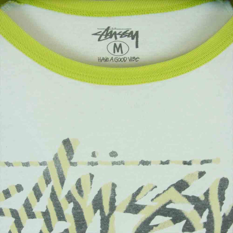 STUSSY ステューシー ワールドツアー 7分丈 ラグラン カットソー Tシャツ コットン オフホワイト系 イエロー系 M【中古】