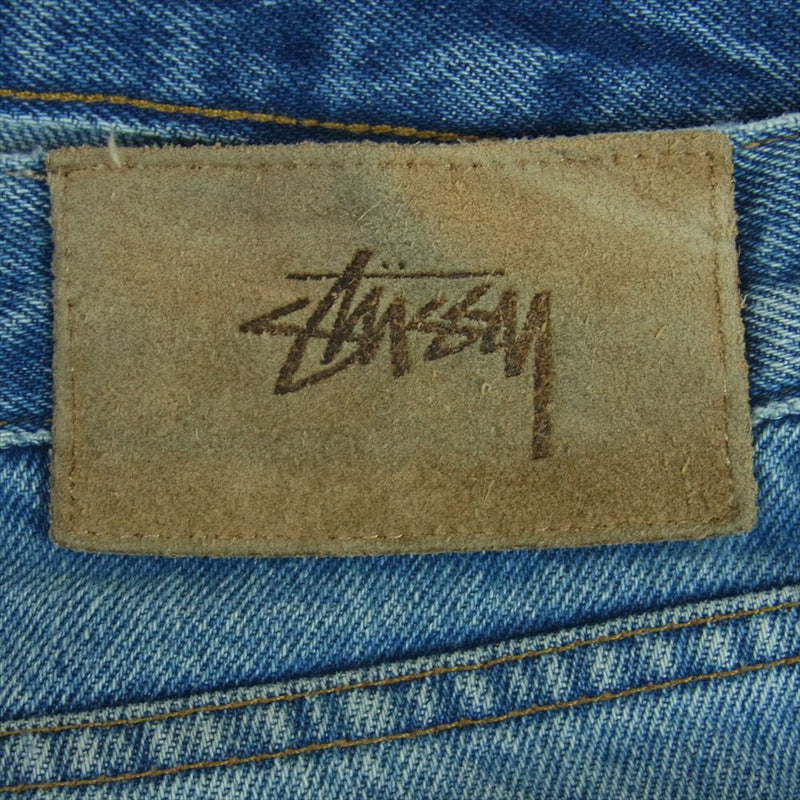 STUSSY ステューシー ストックロゴ レザーパッチ デニム パンツ コットン アメリカ製 インディゴブルー系 32【中古】