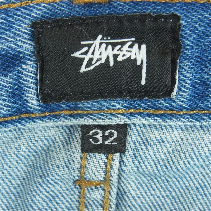 STUSSY ステューシー ストックロゴ レザーパッチ デニム パンツ コットン アメリカ製 インディゴブルー系 32【中古】