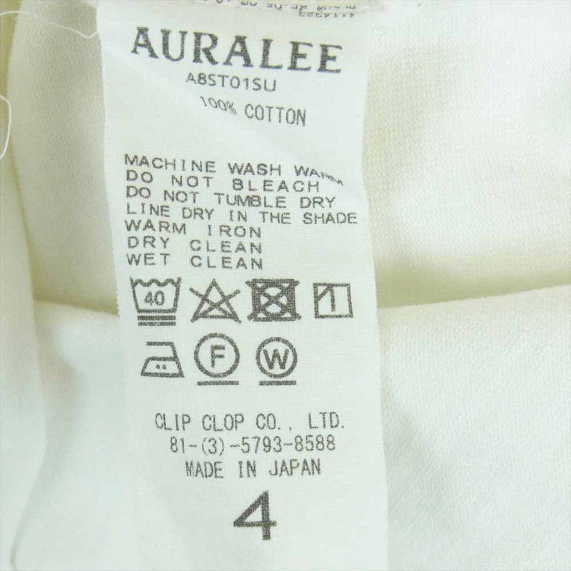 AURALEE オーラリー 18SS A8ST01SU STAND-UP TEE スタンドアップ 半袖 Tシャツ コットン 日本製 ホワイト系 4【中古】