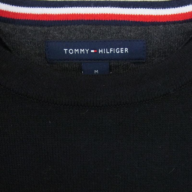 TOMMY HILFIGER トミーヒルフィガー フラッグ 刺繍 ボーダー ニット ブラック系 M【中古】