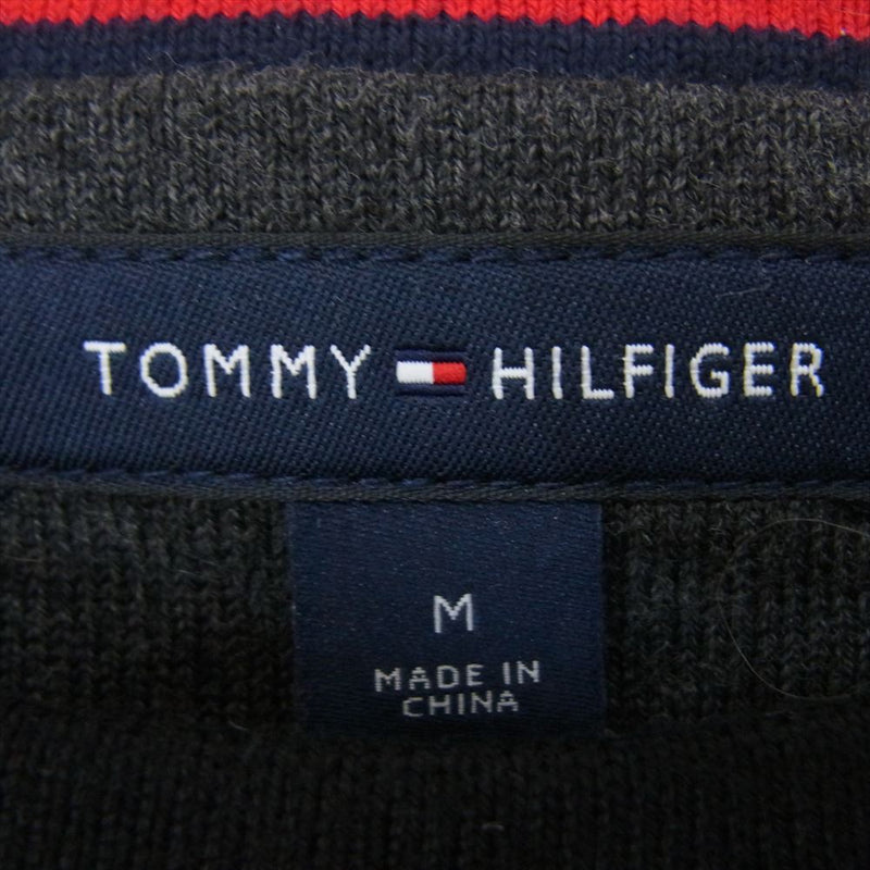 TOMMY HILFIGER トミーヒルフィガー フラッグ 刺繍 ボーダー ニット ブラック系 M【中古】