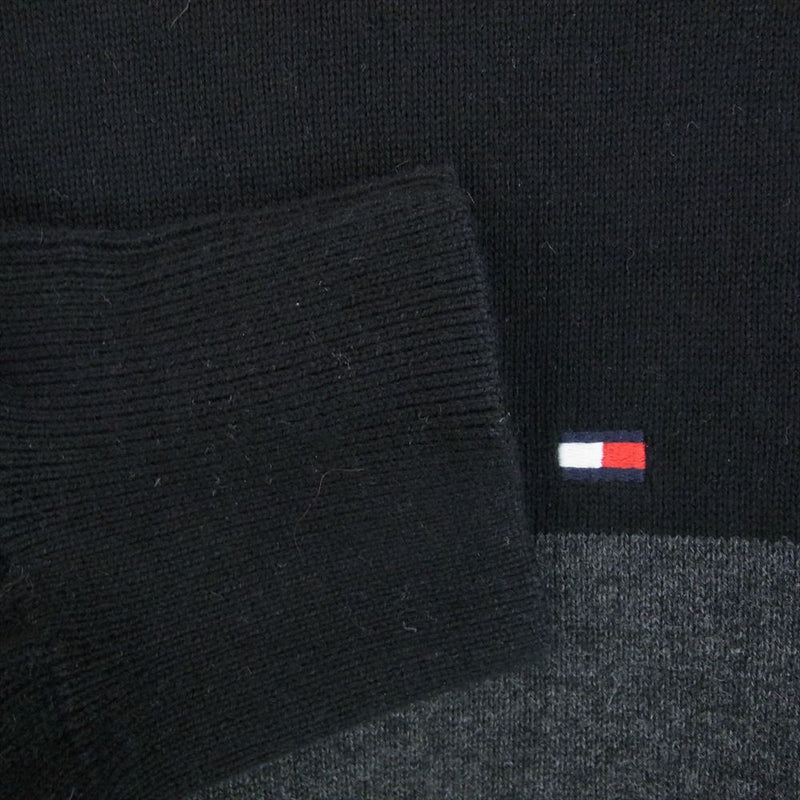 TOMMY HILFIGER トミーヒルフィガー フラッグ 刺繍 ボーダー ニット ブラック系 M【中古】