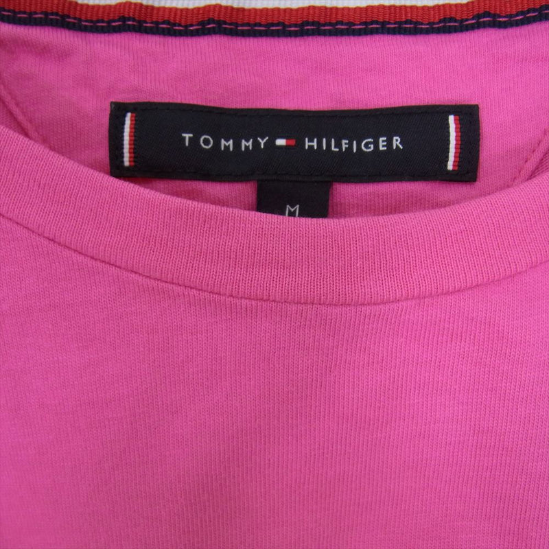 TOMMY HILFIGER トミーヒルフィガー ロゴ 刺繍 クルーネック 丸首 半袖 Tシャツ ピンク系 M【中古】