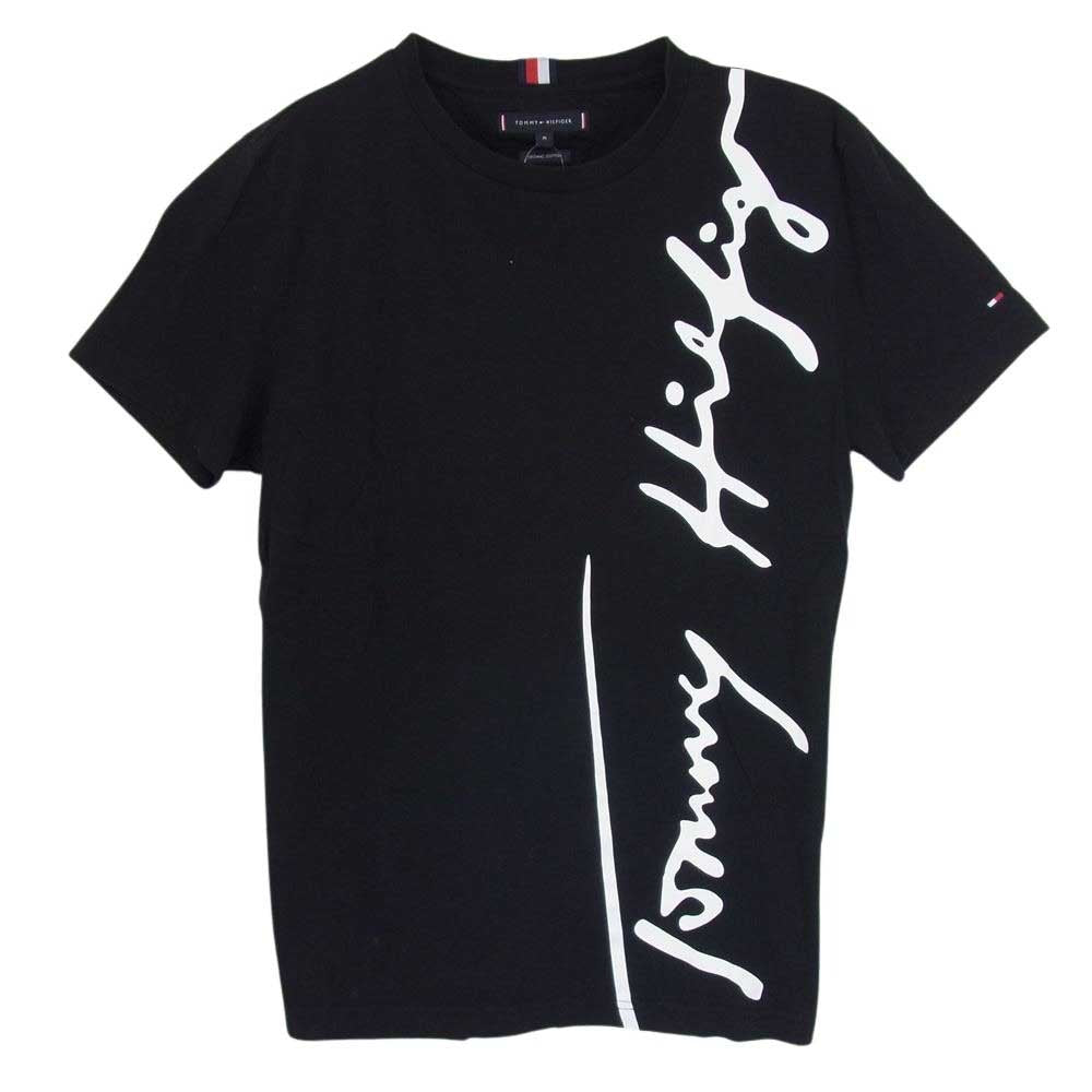 TOMMY HILFIGER トミーヒルフィガー シグネチャー ロゴ 半袖 Tシャツ ブラック系 M【中古】
