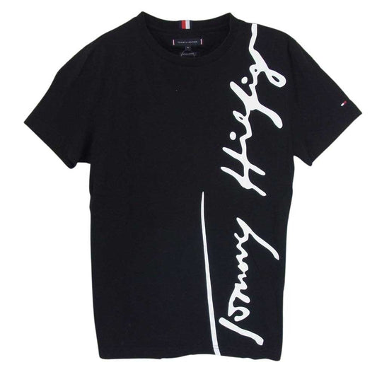 TOMMY HILFIGER トミーヒルフィガー シグネチャー ロゴ 半袖 Tシャツ ブラック系 M【中古】