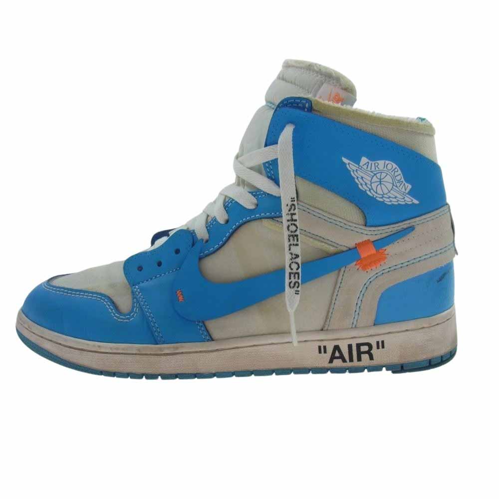 NIKE ナイキ AQ0818-148 フェイクバスターズ鑑定済 × Off-White オフホワイト Air Jordan 1 High UNC White Dark Powder Blue エアジョーダン1 ハイ UNC ホワイト ダーク パウダー ブルー スニーカー ライトブルー系 30cm【中古】