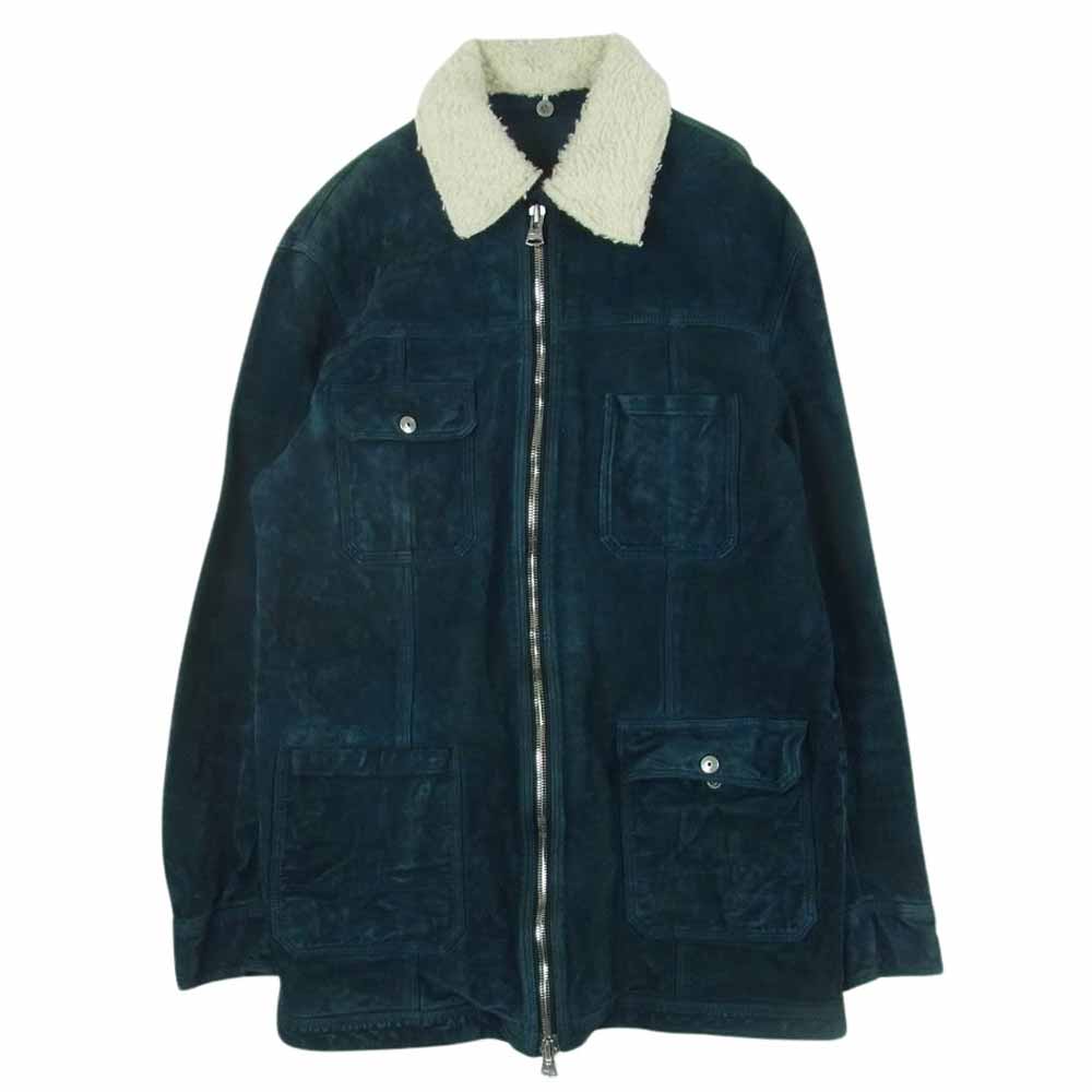 ISAMUKATAYAMA BACKLASH イサムカタヤマバックラッシュ 1878-04 JAPAN CALF WET WHITE GARMENT-DYED COVERALL JACKET ジャパン カーフ スエード 白鞣し カバーオール 襟ボア着脱可 レザー ジャケット 青緑系 L【中古】