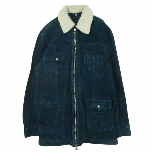 ISAMUKATAYAMA BACKLASH イサムカタヤマバックラッシュ 1878-04 JAPAN CALF WET WHITE GARMENT-DYED COVERALL JACKET ジャパン カーフ スエード 白鞣し カバーオール 襟ボア着脱可 レザー ジャケット 青緑系 L【中古】