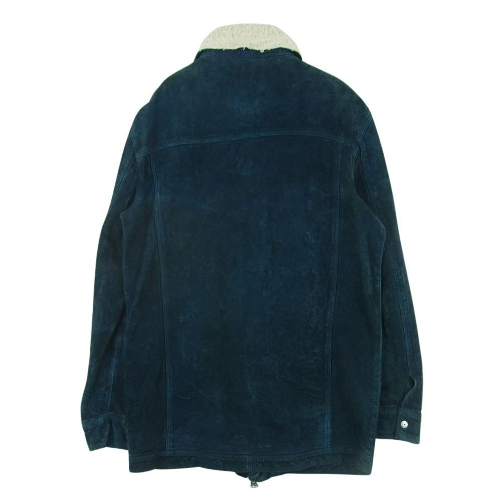ISAMUKATAYAMA BACKLASH イサムカタヤマバックラッシュ 1878-04 JAPAN CALF WET WHITE GARMENT-DYED COVERALL JACKET ジャパン カーフ スエード 白鞣し カバーオール 襟ボア着脱可 レザー ジャケット 青緑系 L【中古】