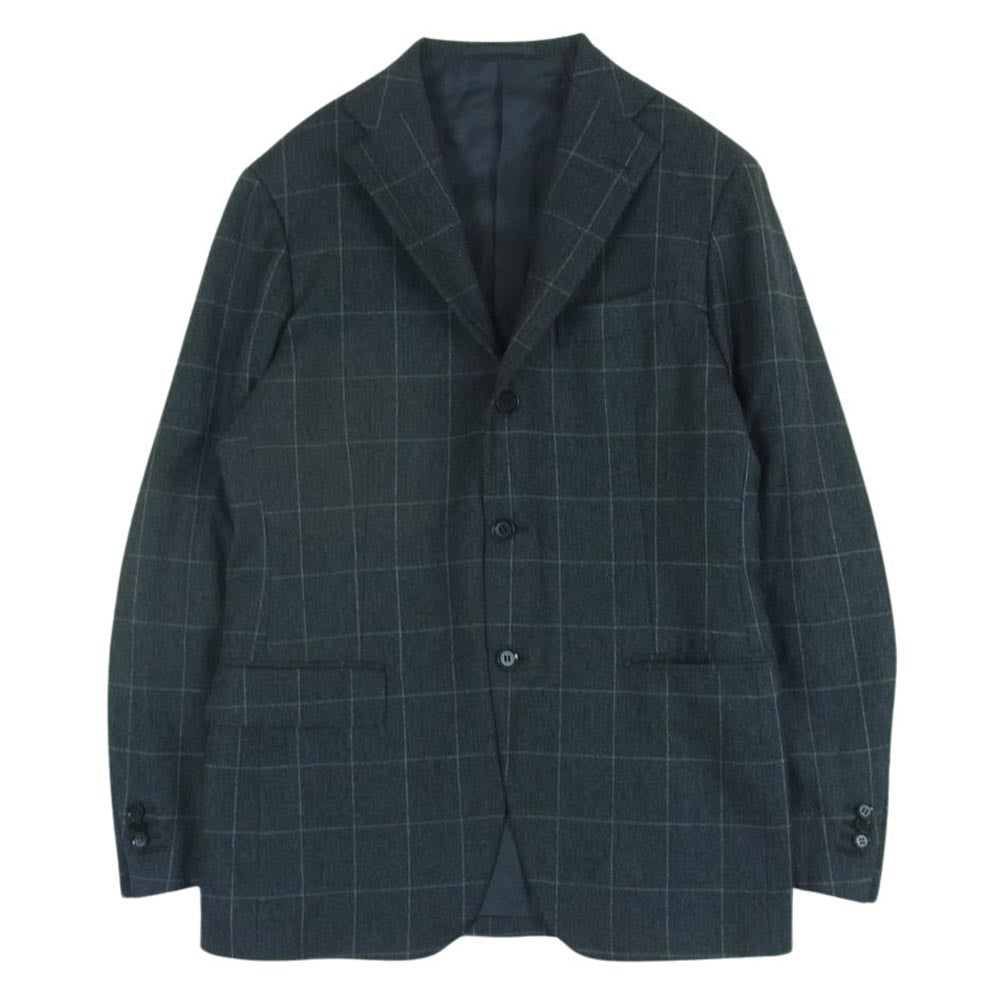 リングジャケット guji グジ ウール モヘア カシミア チェック ジャケット パンツ セットアップ グレー系 48【中古】