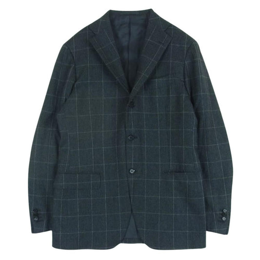 リングジャケット guji グジ ウール モヘア カシミア チェック ジャケット パンツ セットアップ グレー系 48【中古】