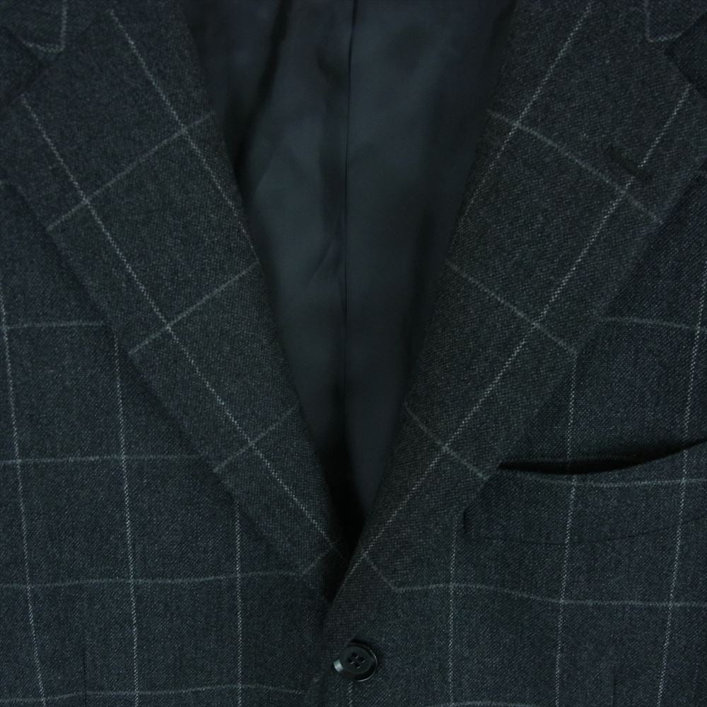 リングジャケット guji グジ ウール モヘア カシミア チェック ジャケット パンツ セットアップ グレー系 48【中古】