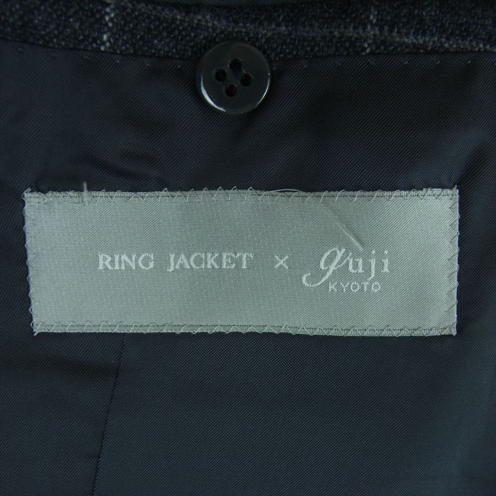 リングジャケット guji グジ ウール モヘア カシミア チェック ジャケット パンツ セットアップ グレー系 48【中古】