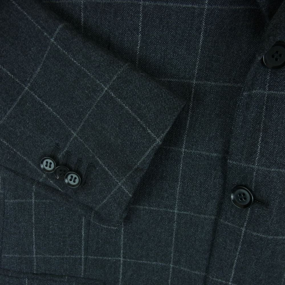 リングジャケット guji グジ ウール モヘア カシミア チェック ジャケット パンツ セットアップ グレー系 48【中古】
