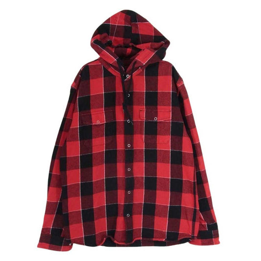 エクストララージ 1164402 バックロゴプリント チェック柄 ネルシャツ フーディ パーカー レッド系 M【中古】