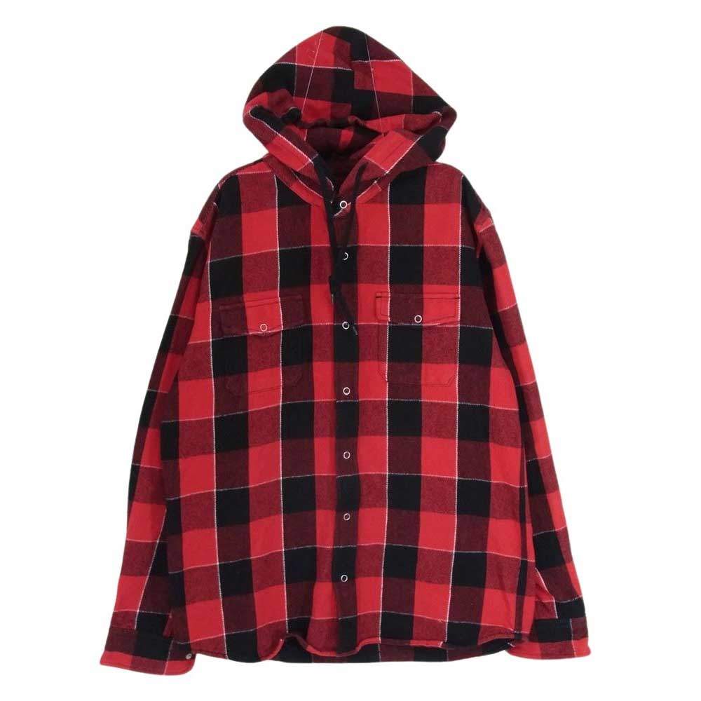 エクストララージ 1164402 バックロゴプリント チェック柄 ネルシャツ フーディ パーカー レッド系 M【中古】