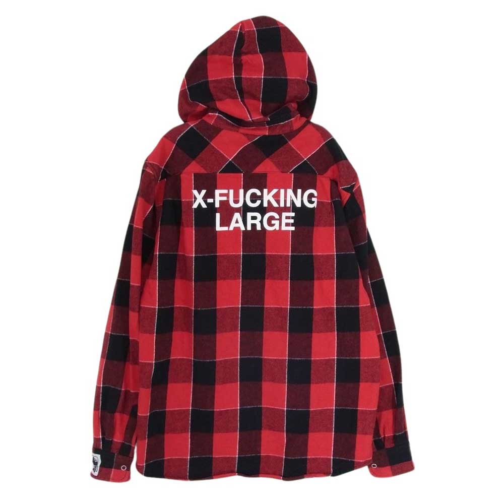 エクストララージ 1164402 バックロゴプリント チェック柄 ネルシャツ フーディ パーカー レッド系 M【中古】