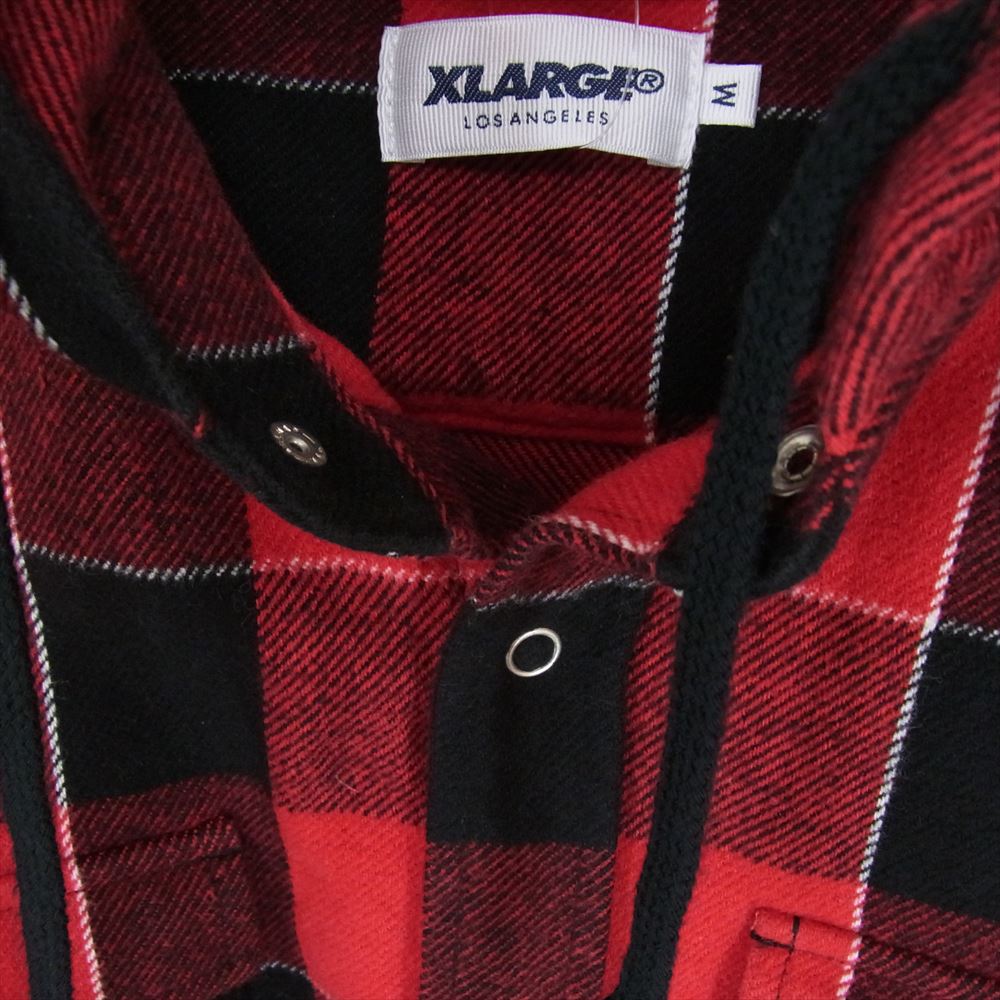 エクストララージ 1164402 バックロゴプリント チェック柄 ネルシャツ フーディ パーカー レッド系 M【中古】