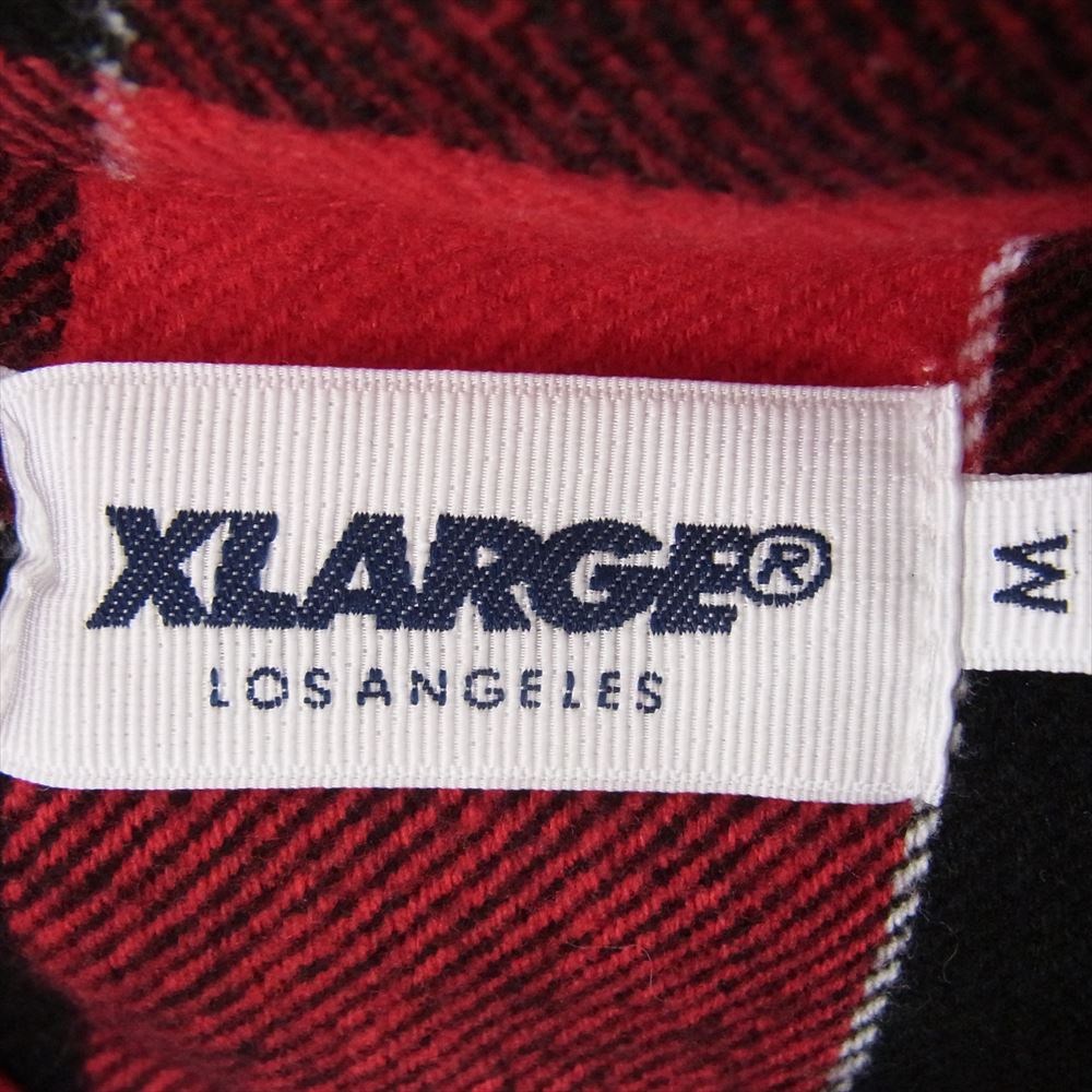 エクストララージ 1164402 バックロゴプリント チェック柄 ネルシャツ フーディ パーカー レッド系 M【中古】