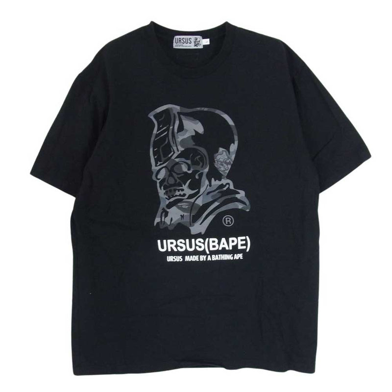 A BATHING APE アベイシングエイプ 001TEH201006X URSUS BAPE アーサスベイプ ロゴプリント カモフラ クルーネック 半袖 Tシャツ ブラック系 L【中古】