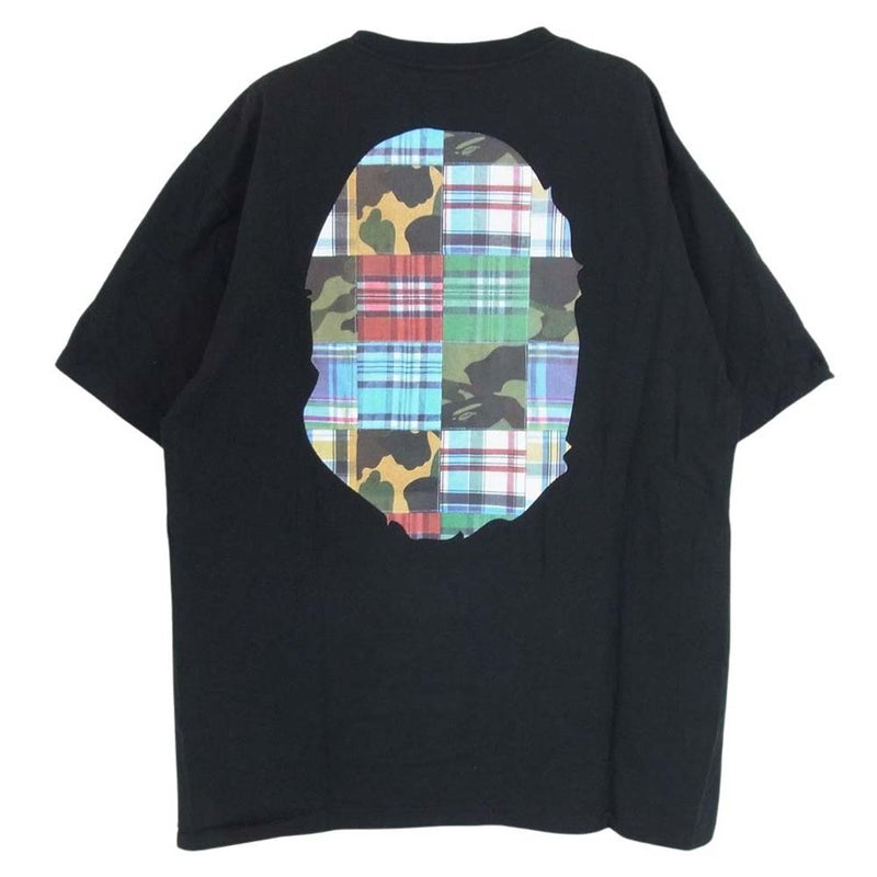 A BATHING APE アベイシングエイプ 001TEG301048X BAPE ベイプ チェックパッチワーク ロゴプリント クルーネック 半袖 Tシャツ ブラック系 L【中古】