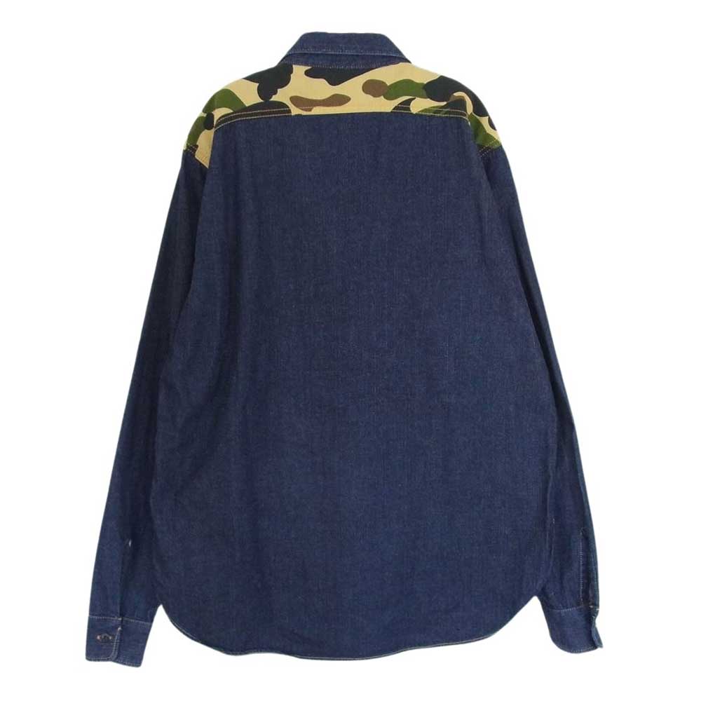 A BATHING APE アベイシングエイプ 001SHA801037X カモフラ切替 長袖 デニムシャツ ジャケット インディゴブルー系 XL【中古】