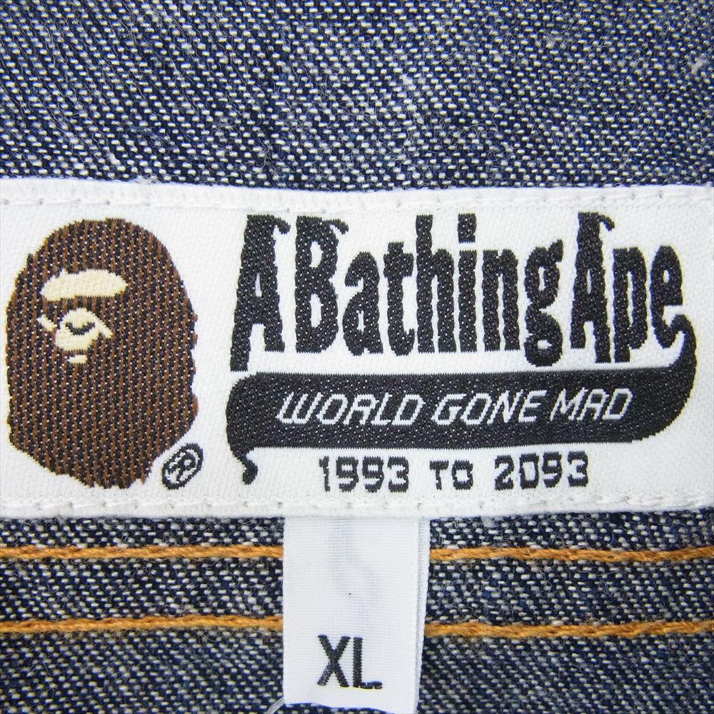 A BATHING APE アベイシングエイプ 001SHA801037X カモフラ切替 長袖 デニムシャツ ジャケット インディゴブルー系 XL【中古】