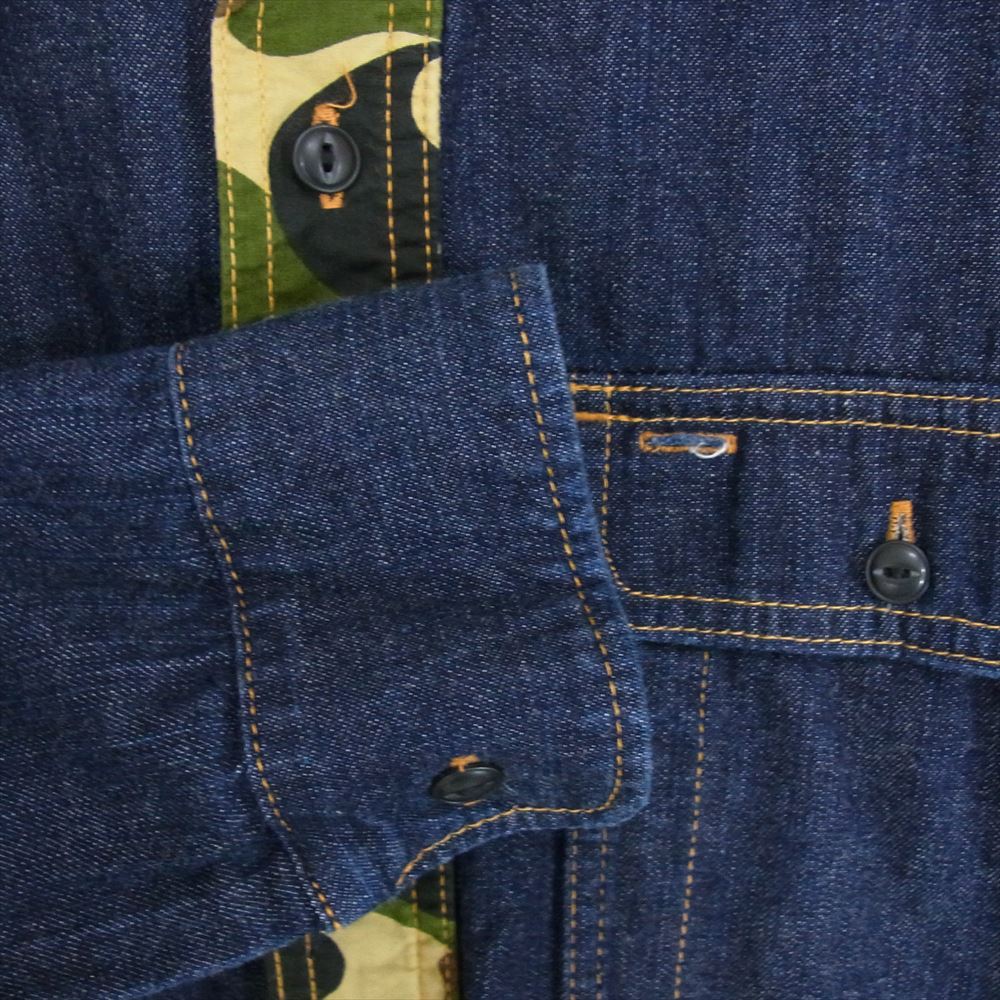 A BATHING APE アベイシングエイプ 001SHA801037X カモフラ切替 長袖 デニムシャツ ジャケット インディゴブルー系 XL【中古】