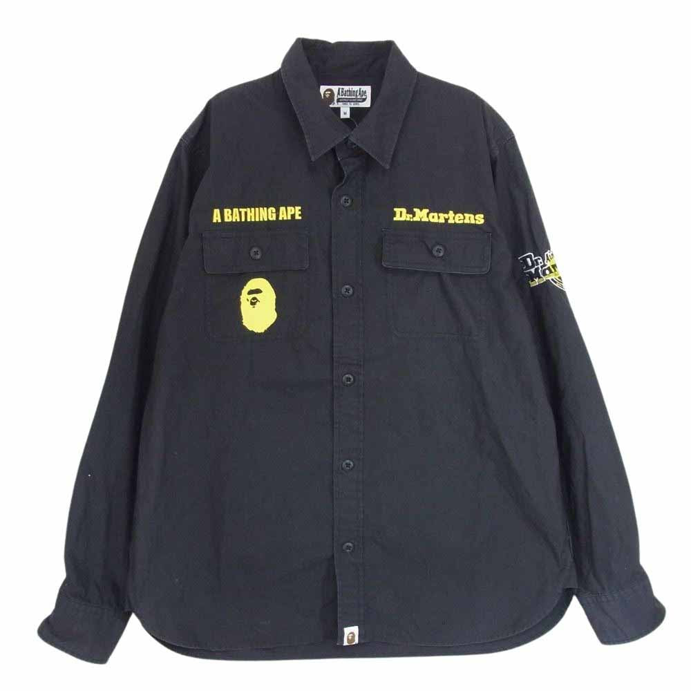 A BATHING APE アベイシングエイプ 001SHE231902X ? Dr.Martens ドクターマーチン Wネーム ロゴ刺繍 長袖 ミリタリー シャツ ブラック系 M【中古】