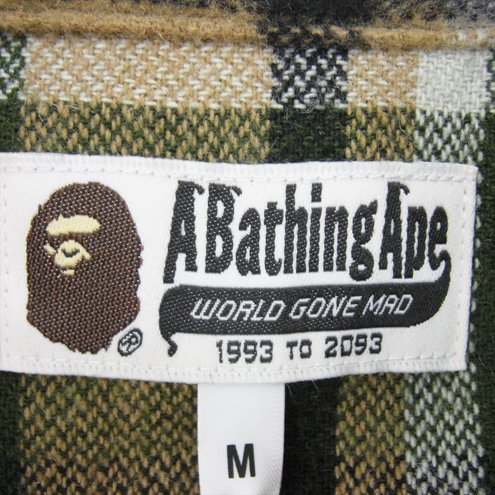 A BATHING APE アベイシングエイプ 001SHH801001M ロゴ刺繍 ウール チェック シャツ グリーン系 M【中古】
