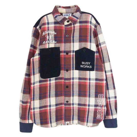 A BATHING APE アベイシングエイプ 001SHG801003X BAPE CHECK FLANNEL SHIRT BUSY WORKS ロゴ刺繍 ベイプ フランネル チェック ネルシャツ マルチカラー系 S【中古】