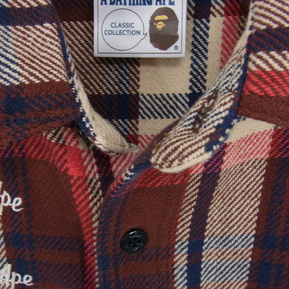 A BATHING APE アベイシングエイプ 001SHG801003X BAPE CHECK FLANNEL SHIRT BUSY WORKS ロゴ刺繍 ベイプ フランネル チェック ネルシャツ マルチカラー系 S【中古】