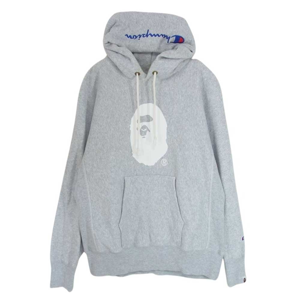 A BATHING APE アベイシングエイプ ロゴプリント プルオーバー パーカー フーディ グレー系 L【中古】