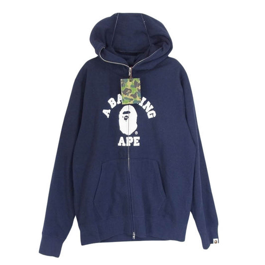 A BATHING APE アベイシングエイプ 001ZPF701013X フロントロゴ フルジップアップ パーカー フーディ ネイビー系 L【中古】