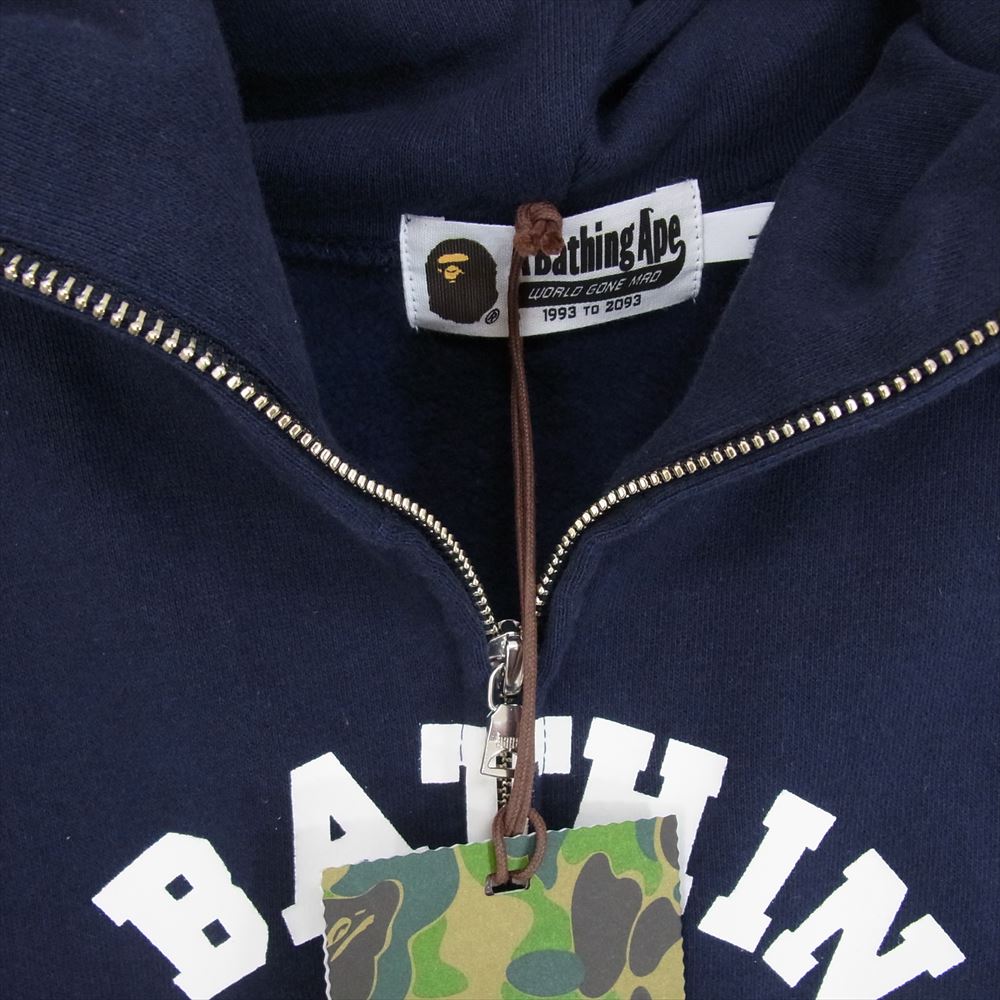 A BATHING APE アベイシングエイプ 001ZPF701013X フロントロゴ フルジップアップ パーカー フーディ ネイビー系 L【中古】