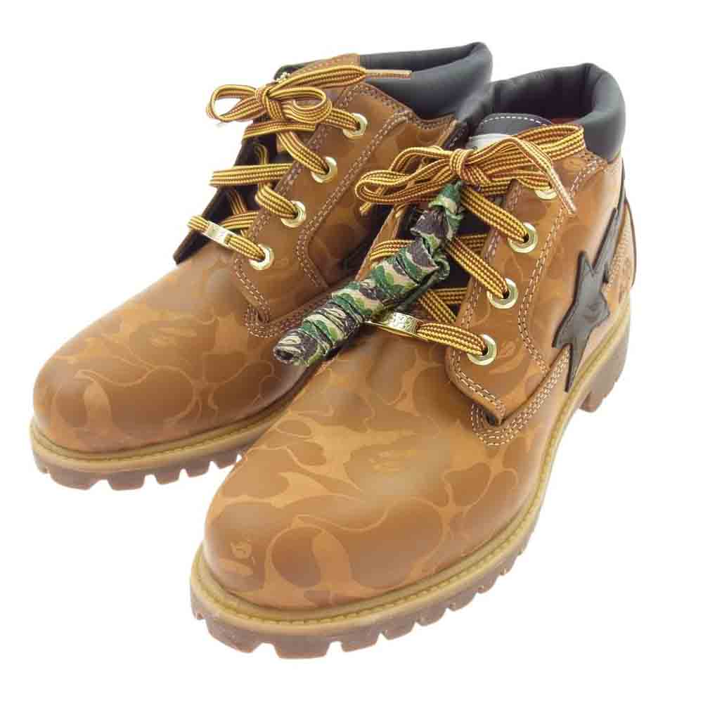 A BATHING APE アベイシングエイプ 1H23191904 Timberland ティンバーランド PREMIUM WATERPROOF CHUKKA WHEAT プレミアム ウォータープルーフ チャッカブーツ ライトブラウン系 26.5cm【極上美品】【中古】