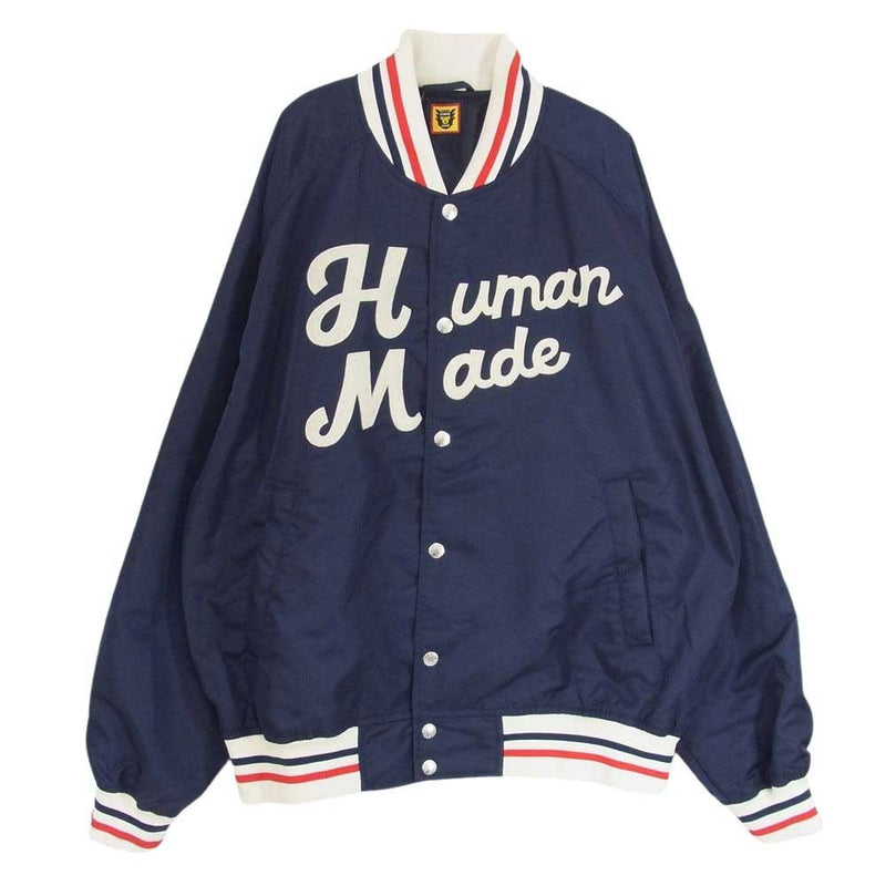 HUMAN MADE ヒューマンメイド 24SS NYLON STADIUM JACKET ナイロン スタジアムジャケット スタジャン ブルゾン ネイビー系 L【中古】