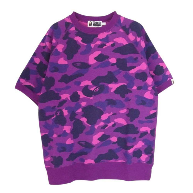 A BATHING APE アベイシングエイプ 001SWC301012X BAPE カモ 半袖 スウェット コットン Tシャツ パープル系 L【中古】