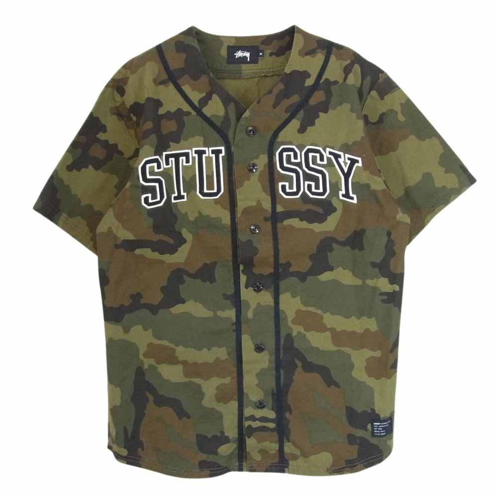 STUSSY ステューシー BASEBALL SHIRT ベースボール シャツ 半袖 カモ柄 カーキ系 M【中古】
