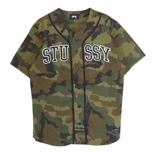 STUSSY ステューシー BASEBALL SHIRT ベースボール シャツ 半袖 カモ柄 カーキ系 M【中古】