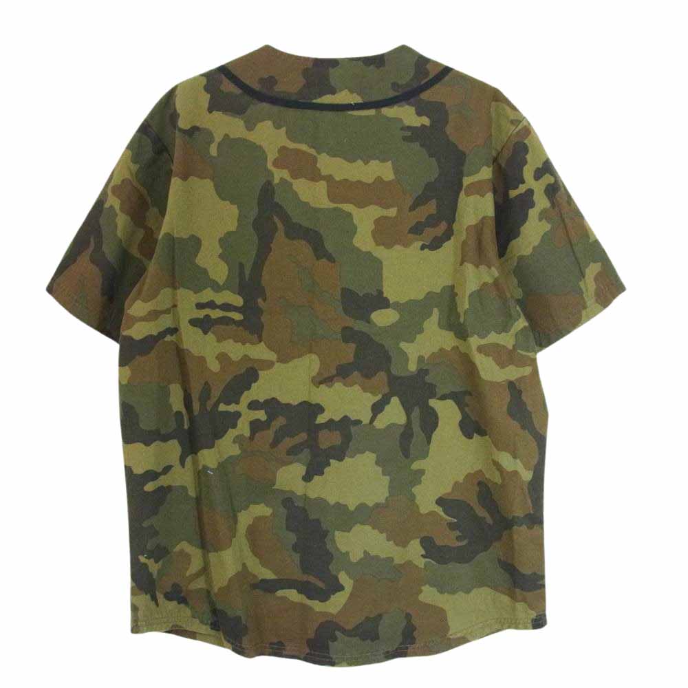 STUSSY ステューシー BASEBALL SHIRT ベースボール シャツ 半袖 カモ柄 カーキ系 M【中古】