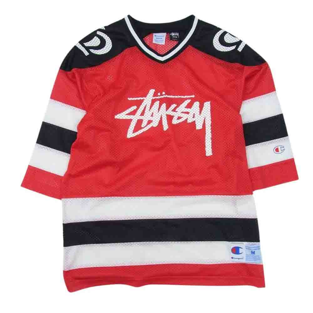 STUSSY ステューシー C8-F407 × Champion チャンピオン ホッケーシャツ メッシュ 半袖 レッド系 M【中古】